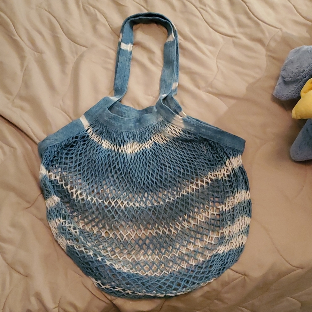 Urban Outfitters Fish Net Blue & White Striped Bag